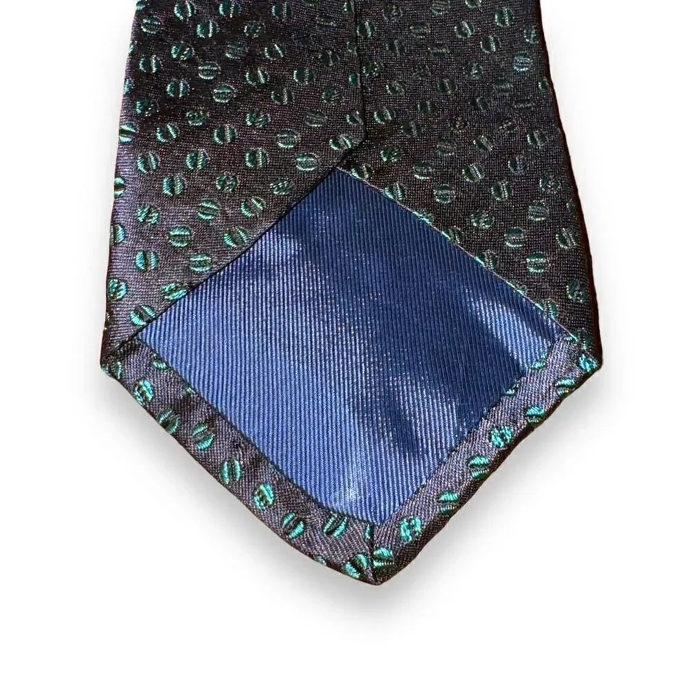Tom James Navy & Teal Coffee Bean Made in USA Silk Tie
